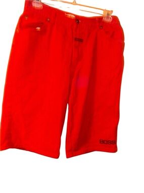 Vintage 90's Boss IG Design red Jean denim Shorts Hip Hop Men's Sz 34